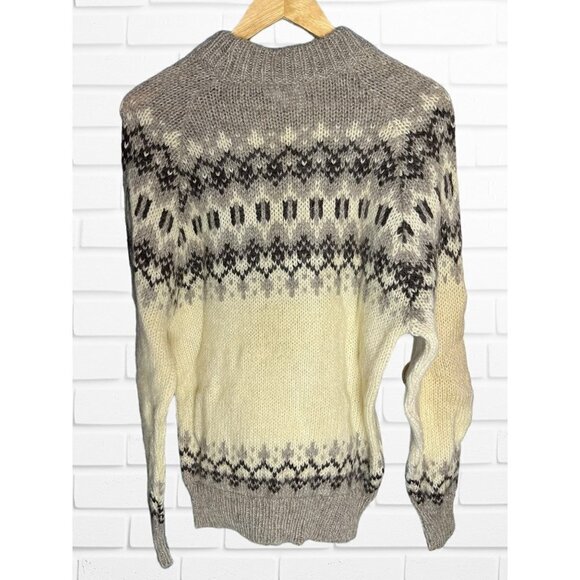 North Star Women's Size M Nordic Print Wool Pullover Sweater Neutral Gray Cream - Picture 2 of 7